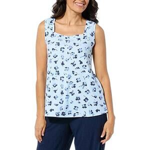 Comfort Code Women's Ribbed Square Neck Tank Blue Shadow Floral - Regular